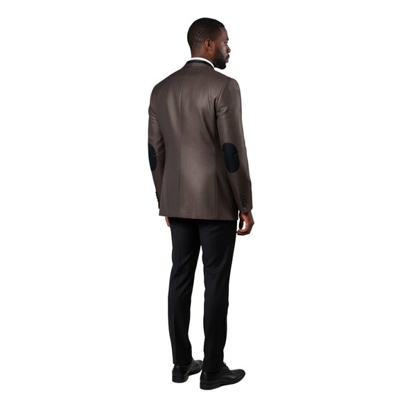 Puppytooth Elbow Patch Men's Classic Blazer Modern Fit, Brown - Picture 4 of 5